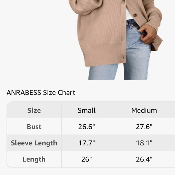 NWT ANRABESS Pink Khaki Oversized Button Up Cardigan Sweater Size Small - Picture 6 of 7